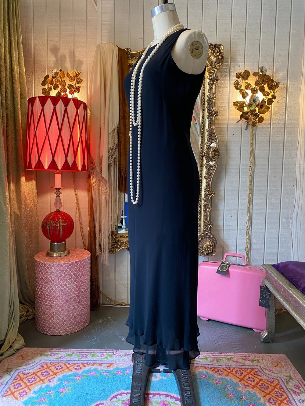vintage 1990s black chiffon gown, 90s bias cut dress, jones ny, minimalist, med